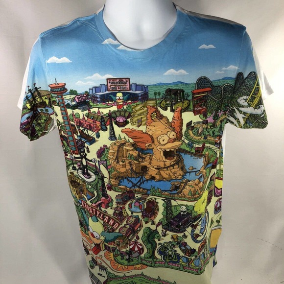 Universal Studios Simpsons Krustyland All Over Front Print T Shirt Krusty Clown - Picture 1 of 11